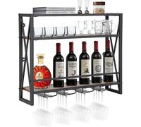 COSTWAY Casier à vin mural 3 niveaux, casier à bouteilles en bois avec cadre métallique, avec 4 rangées de porte-verres à vin, design industriel, idéal pour la maison, le bar, la cuisine, le restauran