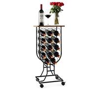COSTWAY Casier à Vin pour 14 Bouteilles, Étagère à Vin avec Roues Amovibles et Verrouillables, Cadre en Métal Solide, Style Industriel, Support à vin pour Bar, Cuisine, Salle à Manger