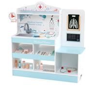 COSTWAY Centre Médical en Bois Enfants avec 24 Accessoires, Kit de Médecin Jouet avec Moniteur ECG Radiographies Tableau Optique Stéthoscope Tensiomètre, Jeu de rôle pour Garçons Filles 3+ Ans (Bleu)