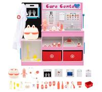 COSTWAY Centre Médical Enfant en Bois avec Film Radiographique, Moniteur ECG, Tableau de Vision, Cabinet Médical Jouet avec 29 Accessoires, Zone d'Examen, Stéthoscope, Toise, pour 3-6 Ans (Rose)