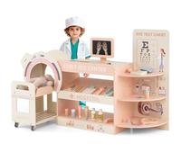 COSTWAY Centre Médical Enfant en Bois avec Machine CT Mobile, Tableau Optique, Films Radiographiques, Cabinet Médical Jouet avec Thermomètre, Stéthoscope, Tensiomètre, Étagère pour 3+ Ans (Rose)