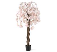 COSTWAY Cerisier Artificiel Réaliste 163 CM, Plante Artificielle en Pot avec Fleurs Roses et Blanches, Arbre Florale Décorative Intérieur Extérieur pour Mariage Jardin Bureau Hôtel (Blanc)