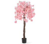 COSTWAY Cerisier Artificiel Réaliste 163 CM, Plante Artificielle en Pot avec Fleurs Roses et Blanches, Arbre Florale Décorative Intérieur Extérieur pour Mariage Jardin Bureau Hôtel (Rose)