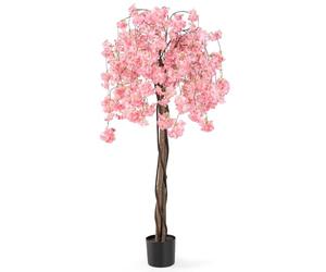 COSTWAY Cerisier Artificiel Réaliste 163 CM, Plante Artificielle en Pot avec Fleurs Roses et Blanches, Arbre Florale Décorative Intérieur Extérieur pour Mariage Jardin Bureau Hôtel (Rose)