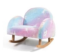 COSTWAY Chaise à Bascule Enfant Lumineux (Brillant dans Le Noir) avec Motif de Licorne, Fauteuil à Bascule en Bois avec Dossier & Accoudoirs Confortable, Charge 45kg pour Garçon Fille de 3-5 Ans