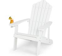 COSTWAY Chaise Adirondack avec porte-boisson, chaise de jardin résistante aux intempéries, fauteuil de jardin en plastique, chaise d'extérieur pour jardin, terrasse, capacité de charge 170 kg (blanc)