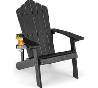 COSTWAY Chaise Adirondack avec porte-gobelet, chaise de jardin résistante aux intempéries, fauteuil de jardin en plastique, chaise d'extérieur pour jardin, terrasse, capacité de charge 170 kg (noir)
