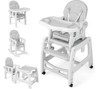 COSTWAY Chaise bébé 3 en 1, Chaise haute & Chaise repas & Chaise enfant, Chaise haute transformable pour bébé avec harnais 5 points, plateau amovible & coussin d'assise & dossier, pour 6-36 mois, char
