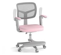 COSTWAY Chaise Bureau Enfant Pivotante avec Hauteur Réglable, Fauteuil Bureau Enfant avec Accoudoirs & Repose-Pieds Réglables, Dossier Ergonomique, Coussin Amovible, Charge 150 kg，3-15 Ans (Rose)
