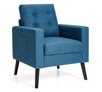 COSTWAY Chaise d'appoint, Lin, Bleu, 75 x 81 x 86 cm