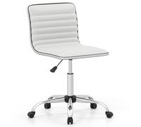 COSTWAY Chaise de Bureau, Ajustable avec Siège Pivotant et Roues Universelles, Chaise de Conférence Rembourrée sans Accoudoirs, Style Moderne pour Coiffeuse, Charge 150 kg, Blanc