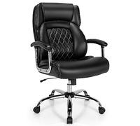 COSTWAY Chaise de Bureau, Chaise de Direction Réglable en Hauteur, Chaise Pivotante avec Accoudoirs Rembourrés, Chaise de Bureau à Base Métallique, Dossier Basculant, Assise Extra Large, Noir