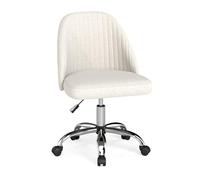 COSTWAY Chaise de Bureau, Chaise Moderne sans Accoudoirs avec Dossier Incurvé et Siège Rembourré, Chaise de Coiffeuse Pivotante Réglable en Hauteur avec roulettes pour Bureau, Chambre (Beige)