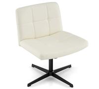 COSTWAY Chaise de Bureau en Cuir PU avec Assise Large, Chaise de Salon sans Accoudoirs avec Pieds Croisés et Fonction Bascule, Réglable en Hauteur, Charge 150 kg, pour Bureau, Chambre, Salon (Beige)