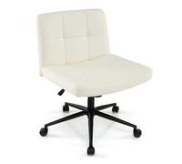 COSTWAY Chaise de Bureau en Cuir PU avec Assise Large, Chaise de Salon sans Accoudoirs avec roulettes et Fonction Bascule, Réglable en Hauteur, Charge 150 kg, pour Bureau, Chambre, Salon (Beige)