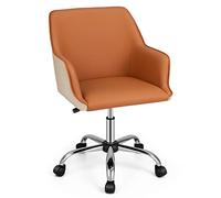 COSTWAY Chaise de Bureau en Cuir PU Siège Réglable, Fauteuil de Bureau Pivotant à 360°Siège Ergonomique, Charge 150 kg pour Maison Chambre Bibliothèque Marron(Style 2 - Cuir PU, Brun)