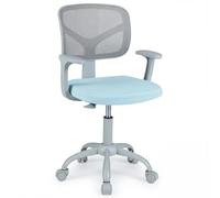 COSTWAY Chaise de Bureau Enfant Pivotante & Hauteur Réglable, Bleu | Accoudoirs et Support en Forme Y, Roues Universelles, Assise Rembourrée, Dossier en Maille, Charge 150kg pour 3-10 Ans
