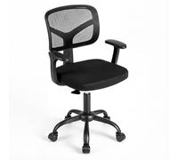 COSTWAY Chaise de Bureau Enfant Pivotante & Hauteur Réglable, Noir | Accoudoirs et Support en Forme Y, Roues Universelles, Assise Rembourrée, Dossier en Maille, Charge 150kg pour 3-10 Ans