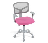 COSTWAY Chaise de Bureau Enfant Pivotante & Hauteur Réglable, Rose Vif | Accoudoirs et Support en Forme Y, Roues Universelles, Assise Rembourrée, Dossier en Maille, Charge 150kg pour 3-10 Ans
