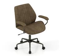 COSTWAY Chaise de Bureau Ergonomique, Chaise de Travail Pivotante en Tissu Daim à roulettes, Ajustable en Hauteur, Accoudoirs Rembourrés, pour Salle de Séjour, Salle d'Étude, Vert Olive