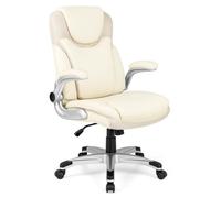 Costway Chaise de direction cuir PU – Ergonomique à bascule, réglable 49–59 cm, blanc