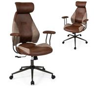 COSTWAY Chaise de Bureau, Fauteuil Ergonomique avec Appuie-Tête Réglable, Dossier Inclinable à Bascule et roulettes, Chaise de Jeu Confortable, Pivotante, pour Bureau, Chambre (Marron)