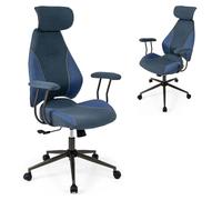 COSTWAY Chaise de Bureau, Fauteuil Ergonomique avec Appuie-Tête Réglable, Dossier Inclinable à Bascule et roulettes, Chaise de Jeu Confortable, Pivotante, pour Bureau, Chambre (Bleu)