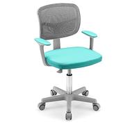 COSTWAY Chaise de Bureau Pivotante Enfants avec Hauteur Réglable 80-91,5cm, Siège à roulettes Enfants avec Dossier & Accoudoirs Ergonomique, Coussin Amovible, Charge 150kg pour 3-10 Ans