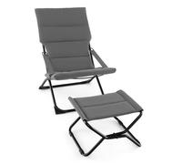 COSTWAY Chaise de Camping Pliante avec Repose-pied, Coussin Amovible, Chaise de Plage Inclinable pour Terrasse, Jardin, Patio, Gris