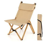 COSTWAY Chaise de Camping Pliante en Bambou Charge 150KG avec Dossier Ajustable 80/100CM, Chaise Pliante d'Extérieur en Toile Légère Sac de Transport, pour Pique-Nique Plage, Charge 150 kg, Naturel