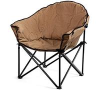COSTWAY Chaise de Camping Ronde Pliante avec Coussin Rembourré, Porte-gobelet, Sac de Transport pour Pêche/Jardin/Plage, Chaise d’Extérieur pour Voyage, 62x62x90CM, Jusqu’à 135 KG (Brun)