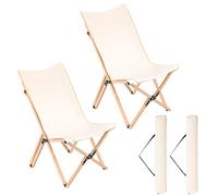 COSTWAY Chaise de Jardin Extérieur Lot de 2 Style Papillon, Chaise Pliante Camping Portable Bambou avec Sac, Chaise Extérieur Intérieur pour Pique-Nique Pêche Salon, Charge 150 KG (Beige)