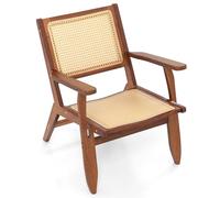 COSTWAY Chaise de Salle à Manger avec Accoudoirs, Fauteuil en Rotin Bohème, Fauteuil Salon Moderne du Milieu du Siècle en Bambou, Chaise de Lecture pour Salon, Chambre, Noyer