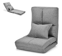 COSTWAY Chaise de Sol Convertible à Lit Ajustable 6 Positions 90°-180° en Lin avec Coussin Gris