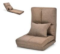 Costway Chaise De Sol Convertible À Lit, Ajustable 6 Positions 90°-180° En Lin Avec Coussin Marron Marron