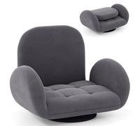 COSTWAY Chaise de Sol Pivotante, Chaise de Jeu Pliante avec Dossier et Accoudoirs Réglables, Fauteuil de Sol Inclinable, Fauteuil de Sol Pliant et Pivotant, pour TV, Lecture, Jeux Vidéo, Gris
