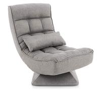 COSTWAY Chaise de Sol Pliable Réglable à 4 Positions, Fauteuil Rembourré avec Base Pivotante&Oreiller Lombaire, Cadre en Métal,