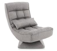 COSTWAY Chaise de Sol Pliable Réglable à 5 Positions, Fauteuil Rembourré Pivotante, avec Oreiller Lombaire, Fauteuil de Salon pour Méditer, Lire, se Reposer, sans Assemblage (Gris)