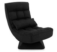COSTWAY Chaise de Sol Pliable Réglable à 5 Positions, Fauteuil Rembourré Pivotante, avec Oreiller Lombaire, Fauteuil de Salon pour Méditer, Lire, se Reposer, sans Assemblage (Noir)
