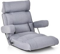 COSTWAY Chaise de sol pliante, Fauteuil lounge avec dossier réglable en continu, appui-tête réglable en 6 positions Soutien lombaire Assise grise