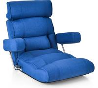 COSTWAY Chaise de sol pliante, fauteuil lounge avec dossier réglable en continu, appuie-tête réglable en 6 positions assise allongée bleu