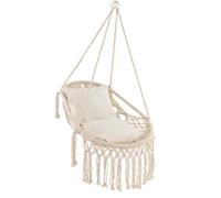COSTWAY Chaise Fauteuil Suspendue Hamac en Coton Polyester - Charge 150KG - 2 Coussins, Corde, Chaîne de Suspension - Beige