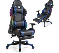 COSTWAY Chaise Gaming RVB , Fauteuil Gamer Éclairage LED 358 Effets en PU avec Dossier, Hauteur et Repose Pieds Réglable Bleu