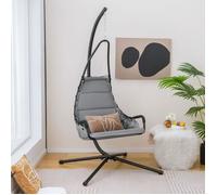 COSTWAY Chaise Hamac avec Support, Chaise Balançoire de Patio avec Siège Rembourré, Chaise Suspendue Intérieure Extérieure, Gris