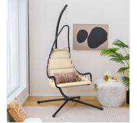 COSTWAY Chaise Hamac avec Support, Chaise Balançoire de Patio avec Siège Rembourré, Chaise Suspendue Intérieure Extérieure, Beige