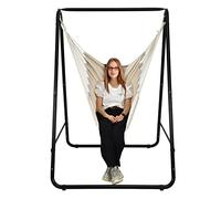 COSTWAY Chaise Hamac avec Support Charge 120KG, Support de Chaise Hamac avec Balançoire Suspendue et Structure Stable pour l'Intérieur et l'Extérieur, 165x124x116cm (Beige)