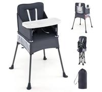 COSTWAY Chaise Haute Bébé Interieur Exterieur, Chaise Haute Pliable, Plateau Réglable à 2 Niveaux, Ceinture de Sécurité, Ouvertures de Jambes Réglables, 5 Poches, Charge 15 kg, pour Bébé 6-36 Mois