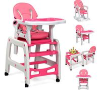 COSTWAY Chaise haute convertible 3 en 1 Chaise d'alimentation/table et chaise pour enfants Set avec plateau amovible 4 positions Coussin d'assise Dossier à 3 positions