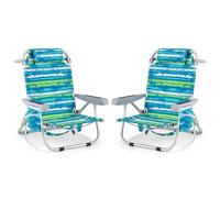 COSTWAY Chaise Longue, Chaise de Plage Pliable, 5 Positions Réglable, Porte-Gobelet, Porte-Serviette, Poches, Appui-tête, Sangles, Fauteuil pour Plage Piscine Jardin, Charge 150 kg (Vert,2 pièces)