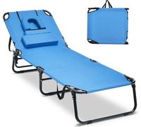 COSTWAY Chaise longue de jardin pliable, Bain de soleil avec ouverture faciale, 3 coussins & dossier réglable, Chaise longue de plage jusqu'à 160kg 194x63x37cm bleu